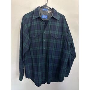 Pendleton Quilted Flannel‎ Shirt Shacket LARGE Button Up Loop Flap Pocket Tartan